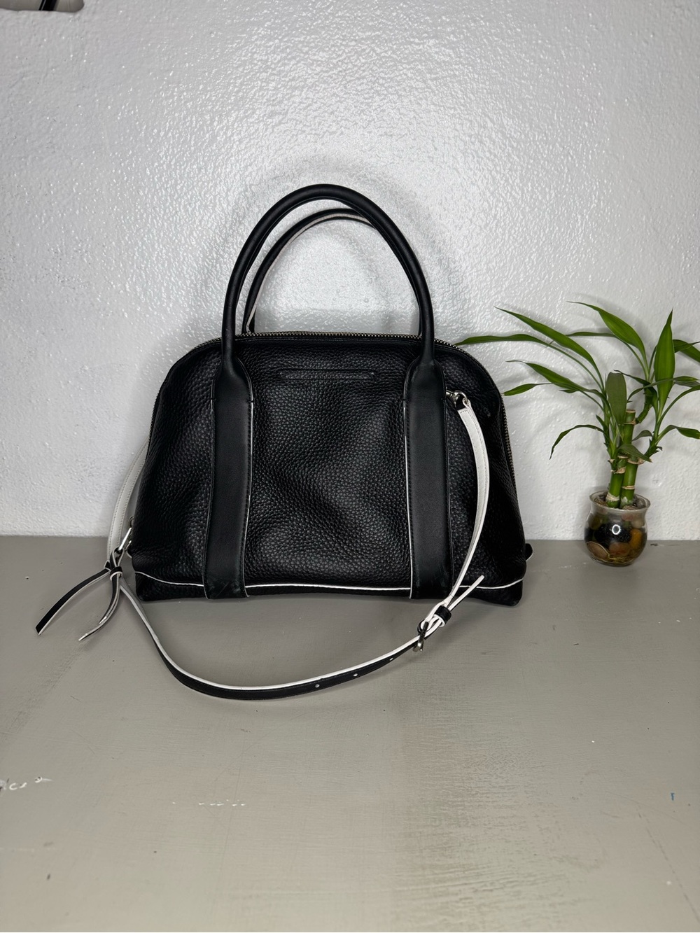 Coach - Bleecker Preston Black Pebbled Leather Satchel Large 14” White Trim - Picture 5 of 12